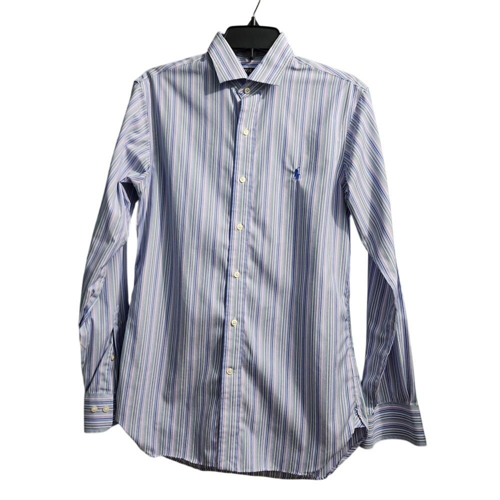 Polo Ralph Lauren Slim Fit Striped Dress Shirt Easy Care Cotton Blue Multi 15/38